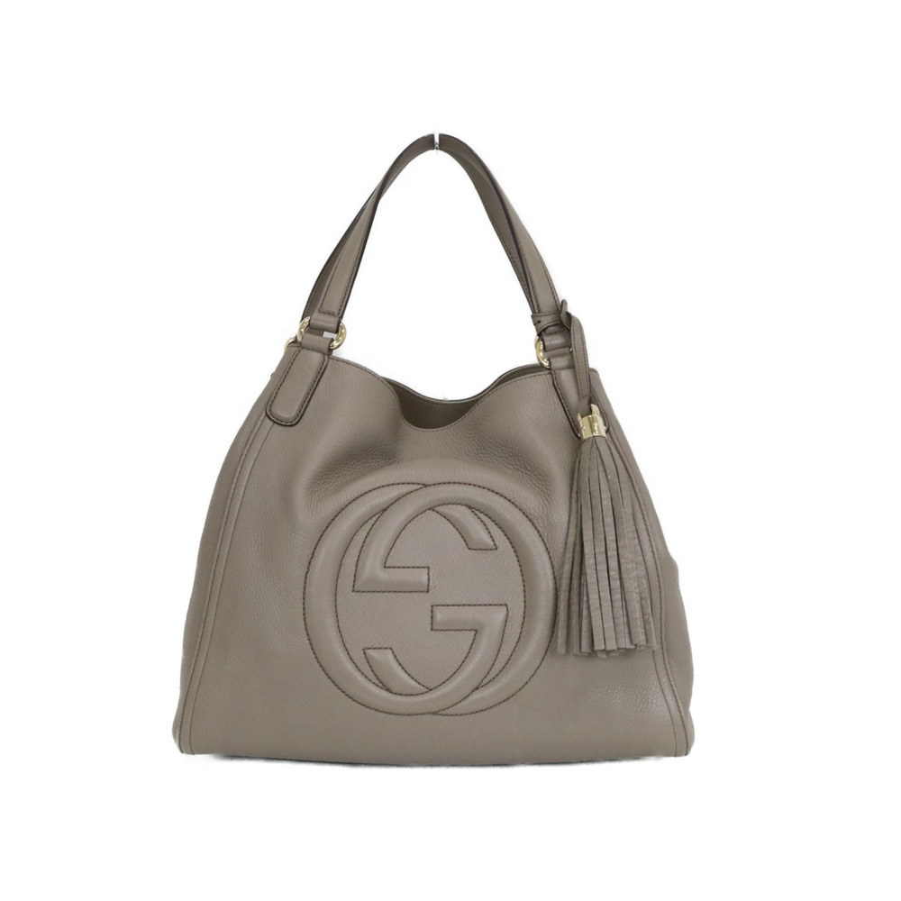 GUCCI Soho Handbag Tote Bag Interlocking Tassel Fringe Gray
